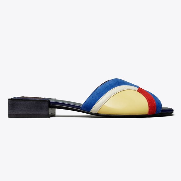 Tory Burch $348 Marquetry Slide Sandals Blue Red Brown 6 - Picture 5 of 12